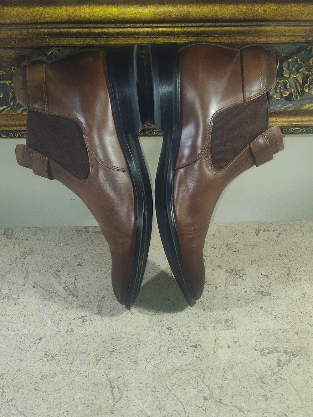 Kenneth Cole Brown Leather Roy Chelsea Boots with Side Buckle